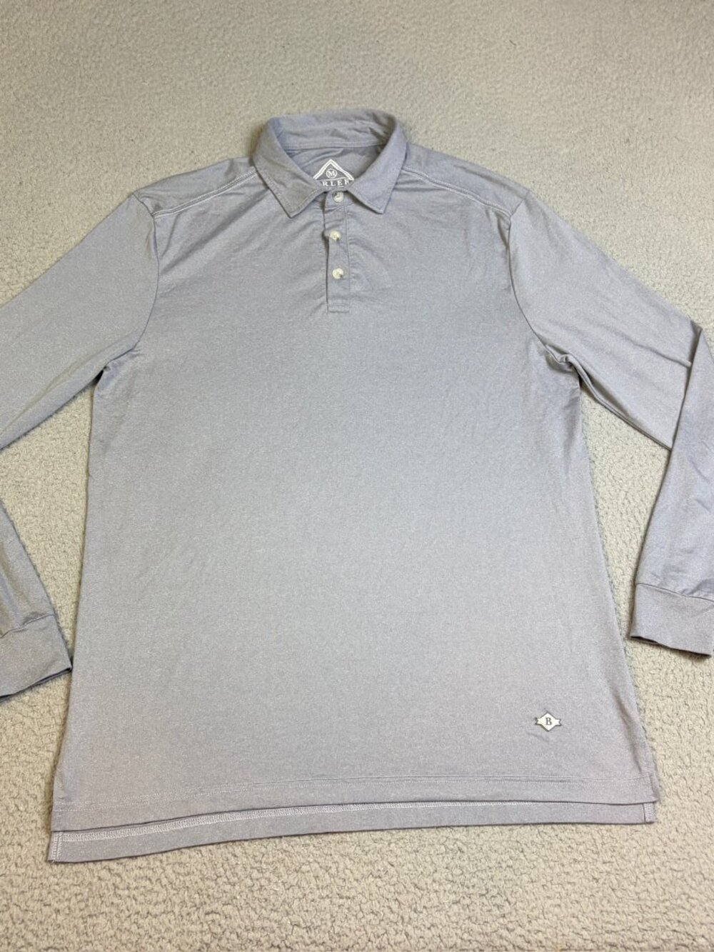 Burlebo Polo Mens Size Medium Gray Long Sleeve Collar Buttons Casual Stretch